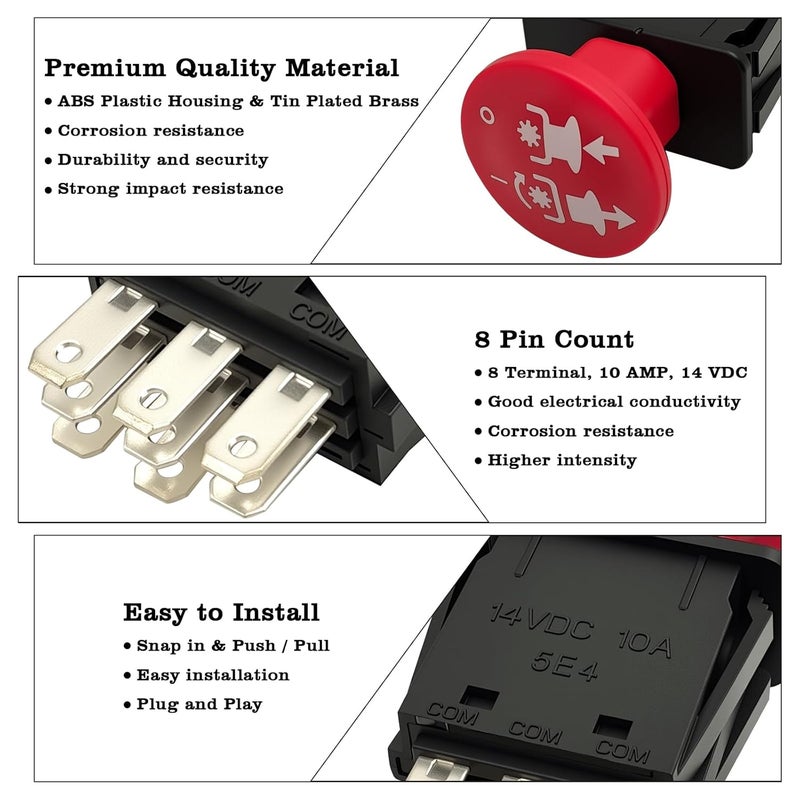 FBLOWMOD 4174684 Mower Clutch PTO Switch, 8 Terminals 10 AMP, Fit for Dixie Chopper Lawn Mower & Compatible for Classic RZT Pro Series SZT Pro Series Zee 2 RZT Mower Delta Series, Replace 500016, 430-528 - Image 4
